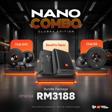 JBL Nano Combo (Club Edition) - Full Car Audio Upgrade Bundle | Club 64C Component + Club 64 Coaxial + BassPro NANO Underseat Subwoofer